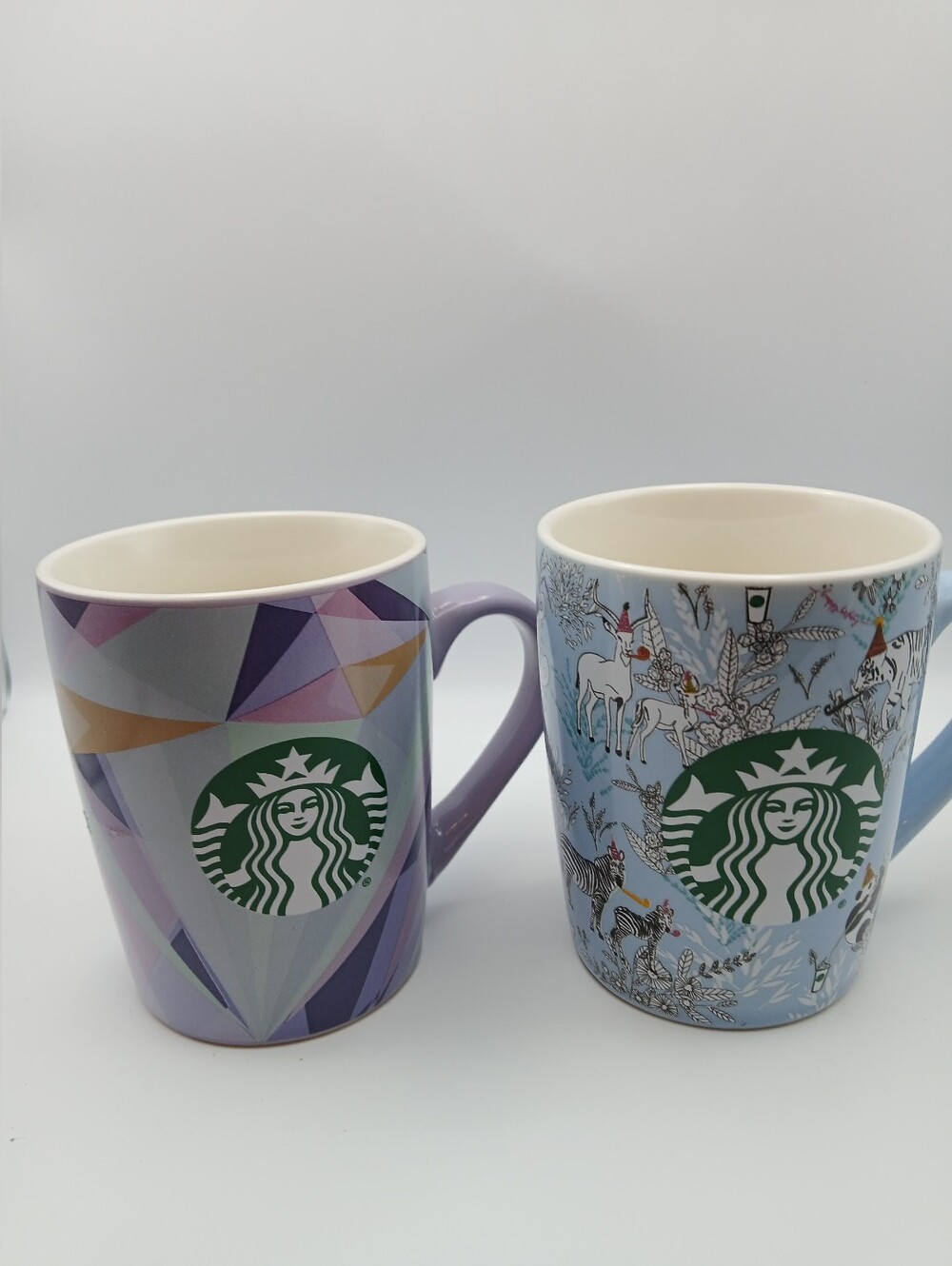 Starbucks Purple Geometric & Pale Blue Wildlife Logo Mugs